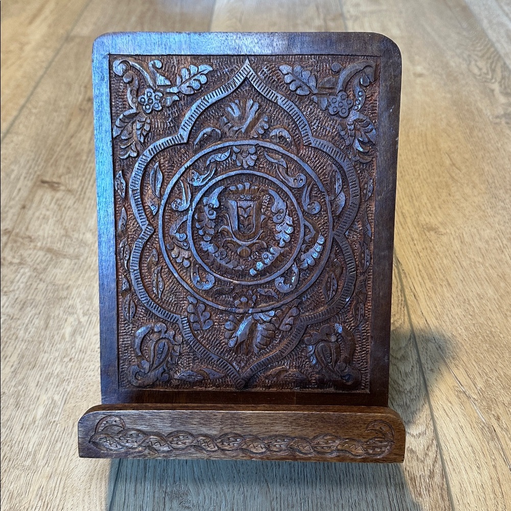 Carved Wood Folding Book Stand